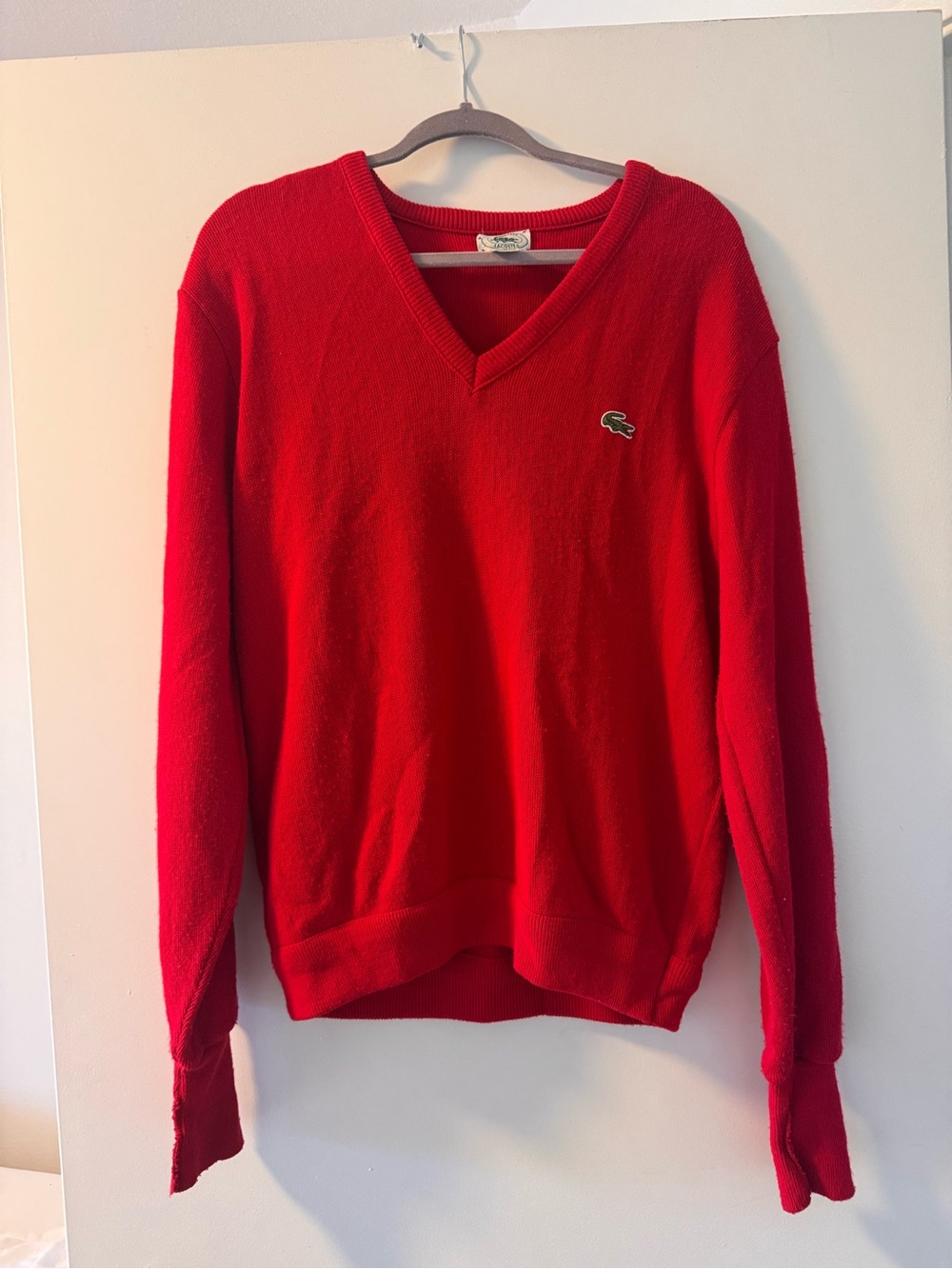 Vintage Lacoste Men’s V-Neck Red Sweater Size M